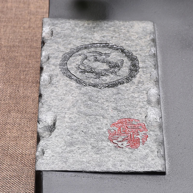 black stone tea tray heavy calligraphy engraved tea table weighted water draining tea boat serving tray multi-size Chinese trays