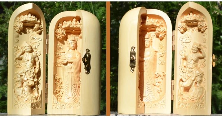bless family Safety Health luck Talisman home efficacious Protection Sea Goddess Meizhou Mazu wood Carving statue small niche