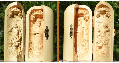 bless family Safety Health luck Talisman home efficacious Protection Sea Goddess Meizhou Mazu wood Carving statue small niche