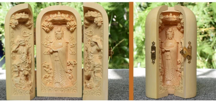 bless family Safety Health luck Talisman home efficacious Protection Sea Goddess Meizhou Mazu wood Carving statue small niche