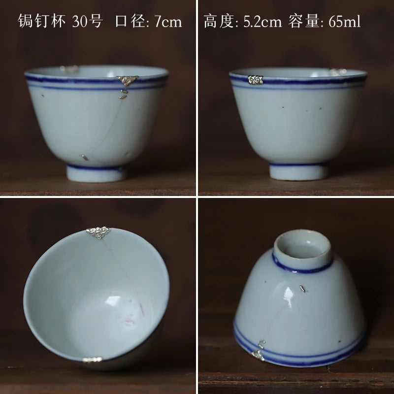 blue and white porcelain cup old curium nail wrap large mouth repair master sample tea cup cup of republic of China