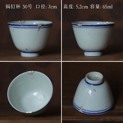 blue and white porcelain cup old curium nail wrap large mouth repair master sample tea cup cup of republic of China