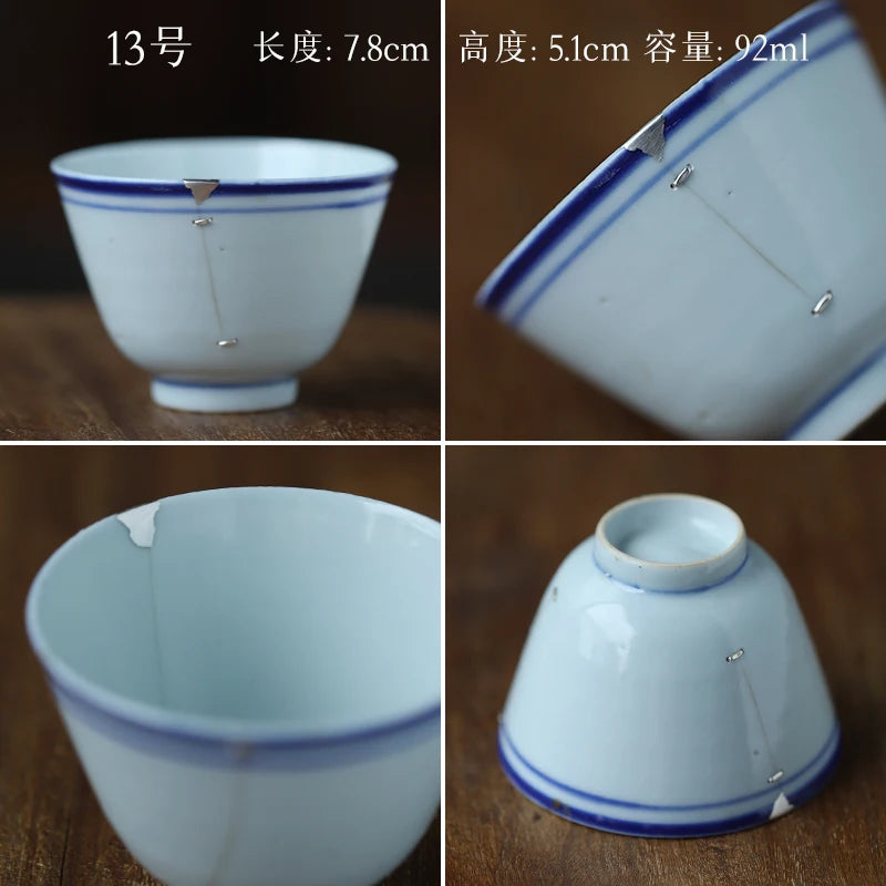 blue and white porcelain cup old curium nail wrap large mouth repair master sample tea cup cup of republic of China