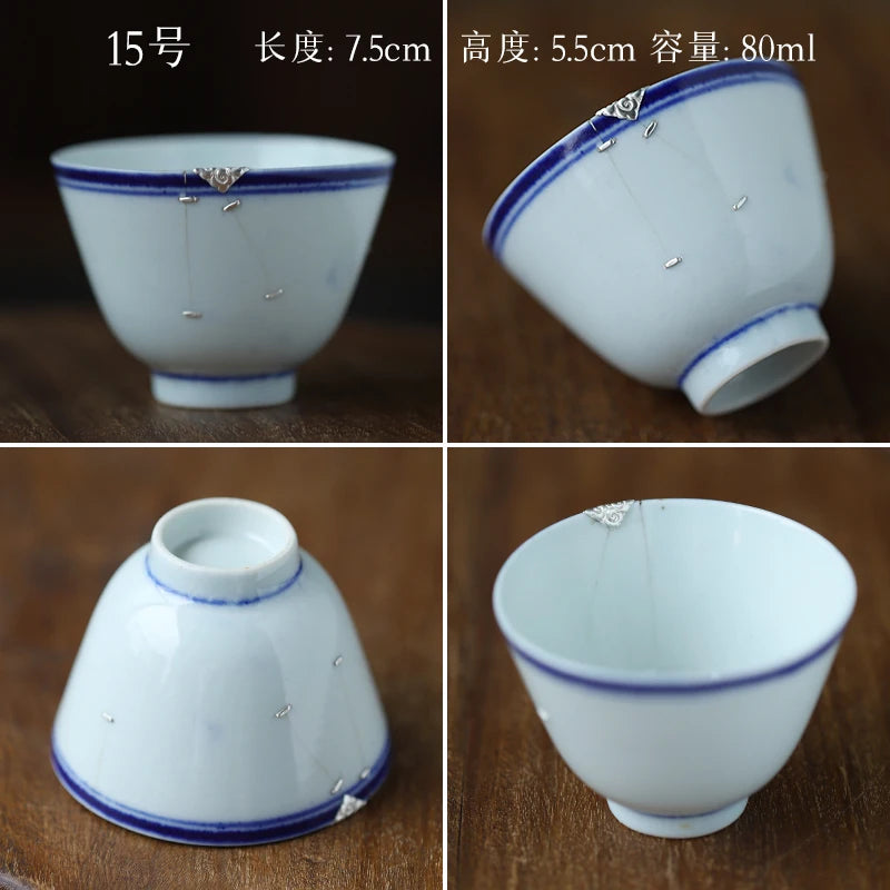 blue and white porcelain cup old curium nail wrap large mouth repair master sample tea cup cup of republic of China