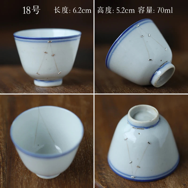 blue and white porcelain cup old curium nail wrap large mouth repair master sample tea cup cup of republic of China