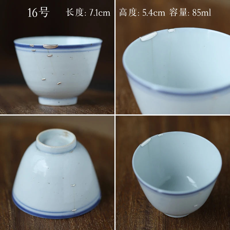 blue and white porcelain cup old curium nail wrap large mouth repair master sample tea cup cup of republic of China