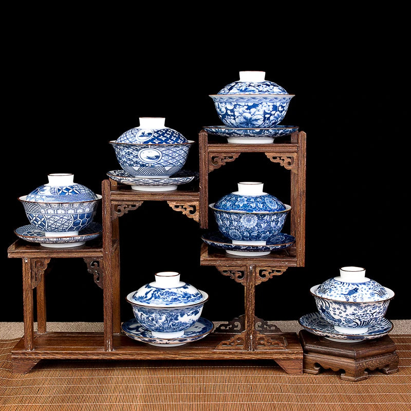 blue-and-white porcelain gaiwan China tureen 140ml Chinese ceramic tea bowl cup saucer lid Jingdezhen gaiwan cup bowl tea brewer