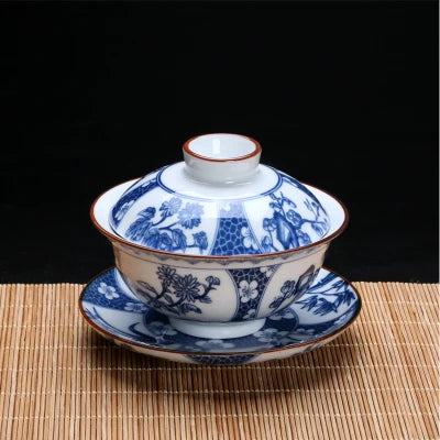 blue-and-white porcelain gaiwan China tureen 140ml Chinese ceramic tea bowl cup saucer lid Jingdezhen gaiwan cup bowl tea brewer