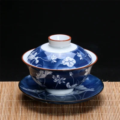 blue-and-white porcelain gaiwan China tureen 140ml Chinese ceramic tea bowl cup saucer lid Jingdezhen gaiwan cup bowl tea brewer