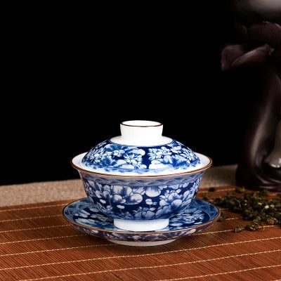 blue-and-white porcelain gaiwan China tureen 140ml Chinese ceramic tea bowl cup saucer lid Jingdezhen gaiwan cup bowl tea brewer