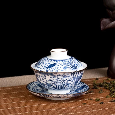 blue-and-white porcelain gaiwan China tureen 140ml Chinese ceramic tea bowl cup saucer lid Jingdezhen gaiwan cup bowl tea brewer