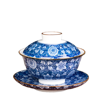blue-and-white porcelain gaiwan China tureen 140ml Chinese ceramic tea bowl cup saucer lid Jingdezhen gaiwan cup bowl tea brewer