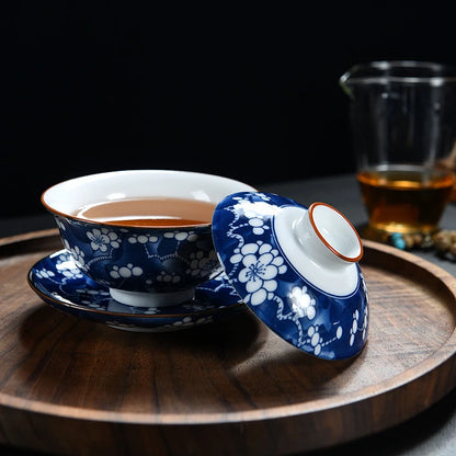 blue-and-white porcelain gaiwan China tureen 140ml Chinese ceramic tea bowl cup saucer lid Jingdezhen gaiwan cup bowl tea brewer