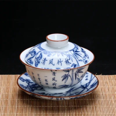 blue-and-white porcelain gaiwan China tureen 140ml Chinese ceramic tea bowl cup saucer lid Jingdezhen gaiwan cup bowl tea brewer