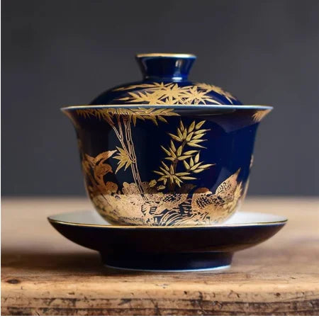 blue sketch gaiwan porcelain blue glaze China cup bowl saucer Chinese tureen ceramic kungfu tea set tea bowls lid on sales