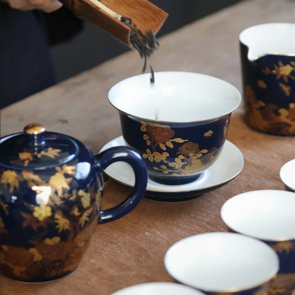 blue sketch gaiwan porcelain blue glaze China cup bowl saucer Chinese tureen ceramic kungfu tea set tea bowls lid on sales