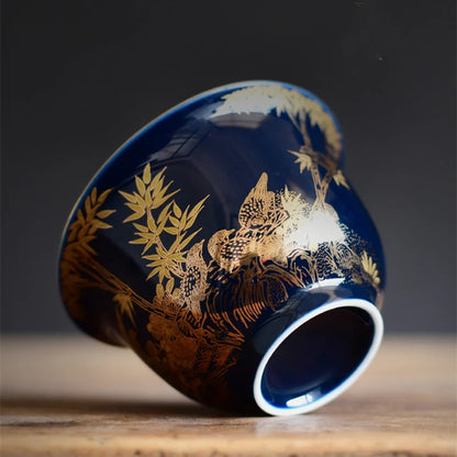 blue sketch gaiwan porcelain blue glaze China cup bowl saucer Chinese tureen ceramic kungfu tea set tea bowls lid on sales
