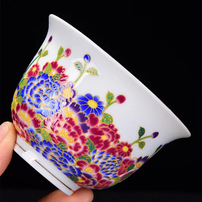 boutique gaiwan Jingdezhen color enamel craft cup bowl saucer lid floral handpainted covered bowls China tureen 200ml