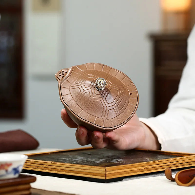 boutique gaiwan handmade turtle shell design engraved texture original ore real yixing zisha duan clay tureen with infuser holes