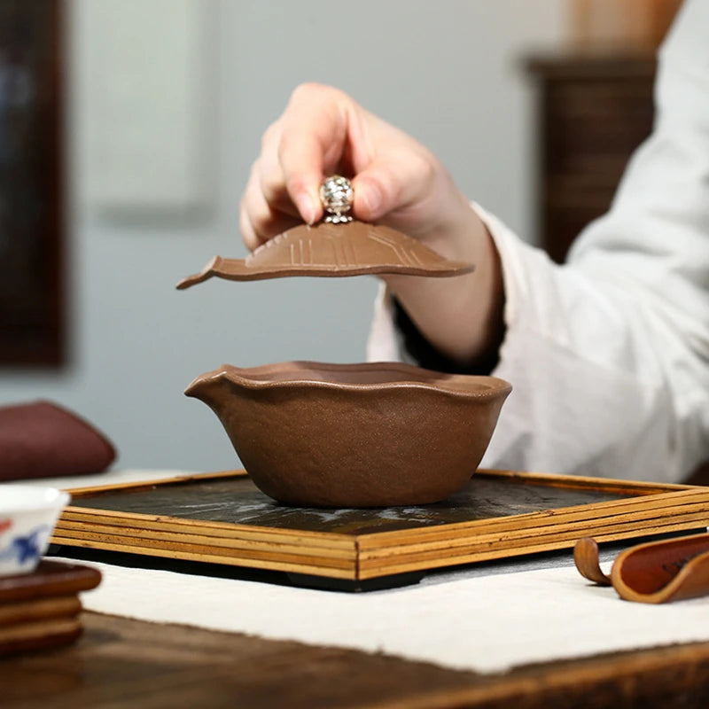 boutique gaiwan handmade turtle shell design engraved texture original ore real yixing zisha duan clay tureen with infuser holes