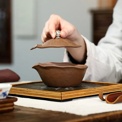 boutique gaiwan handmade turtle shell design engraved texture original ore real yixing zisha duan clay tureen with infuser holes