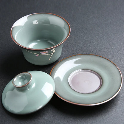 boutique gaiwan porcelain tureen with cup saucer coaster ceramic covered bowl with lid guan yao craft Chinese cup bowl on sales