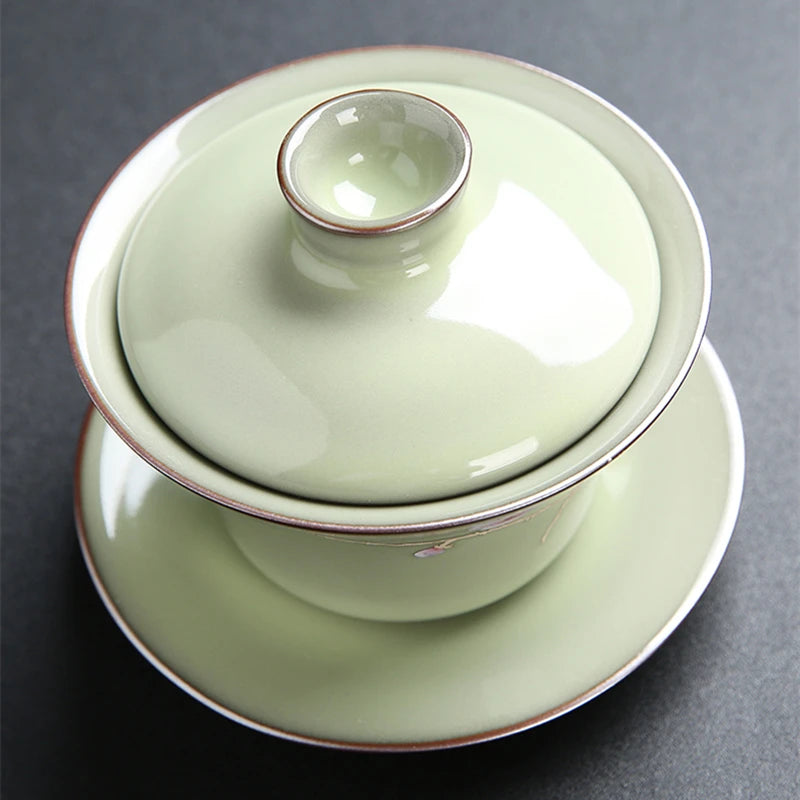boutique gaiwan porcelain tureen with cup saucer coaster ceramic covered bowl with lid guan yao craft Chinese cup bowl on sales