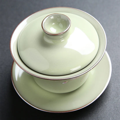 boutique gaiwan porcelain tureen with cup saucer coaster ceramic covered bowl with lid guan yao craft Chinese cup bowl on sales
