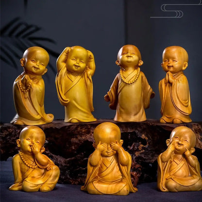 boxwood carving handlebars, Sanbu Monk's living room decoration, carving handicrafts, Zen Buddhist character car decorati
