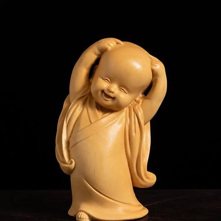 boxwood carving handlebars, Sanbu Monk's living room decoration, carving handicrafts, Zen Buddhist character car decorati