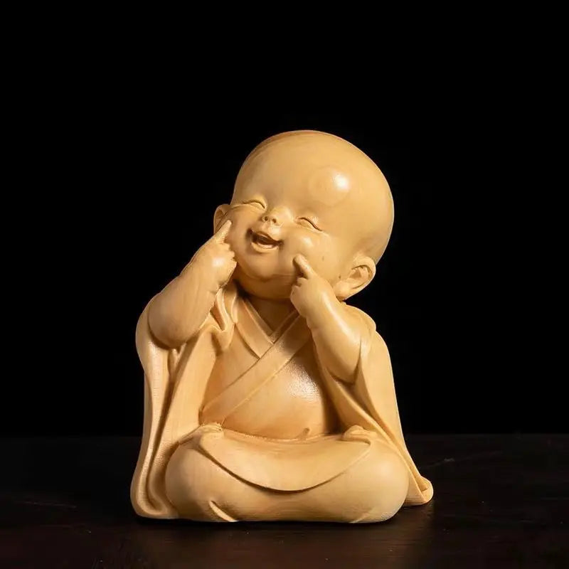 boxwood carving handlebars, Sanbu Monk's living room decoration, carving handicrafts, Zen Buddhist character car decorati