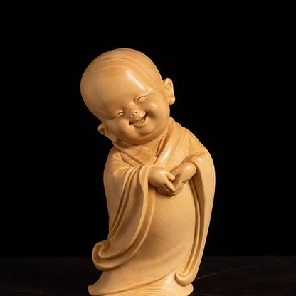 boxwood carving handlebars, Sanbu Monk's living room decoration, carving handicrafts, Zen Buddhist character car decorati