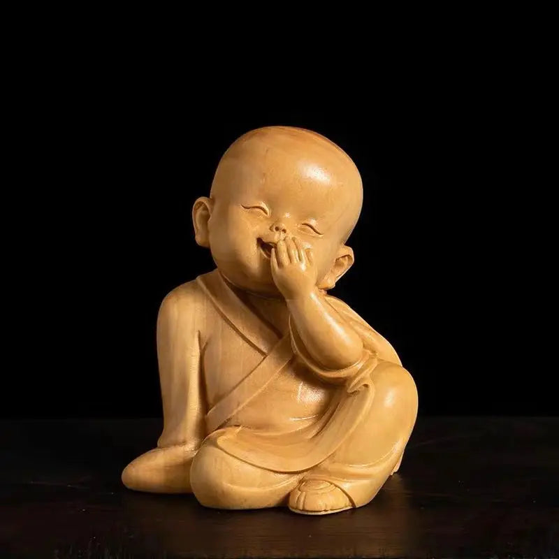 boxwood carving handlebars, Sanbu Monk's living room decoration, carving handicrafts, Zen Buddhist character car decorati