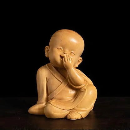 boxwood carving handlebars, Sanbu Monk's living room decoration, carving handicrafts, Zen Buddhist character car decorati