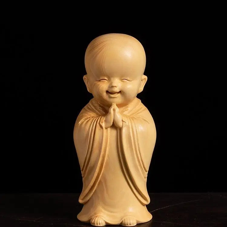 boxwood carving handlebars, Sanbu Monk's living room decoration, carving handicrafts, Zen Buddhist character car decorati