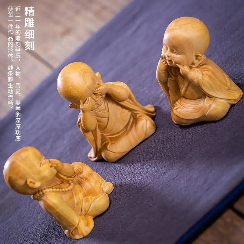 boxwood carving handlebars, Sanbu Monk's living room decoration, carving handicrafts, Zen Buddhist character car decorati