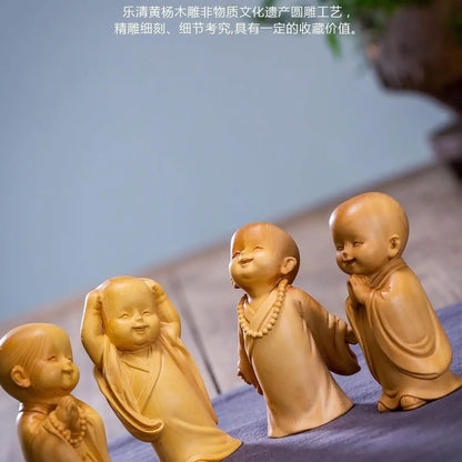 boxwood carving handlebars, Sanbu Monk's living room decoration, carving handicrafts, Zen Buddhist character car decorati