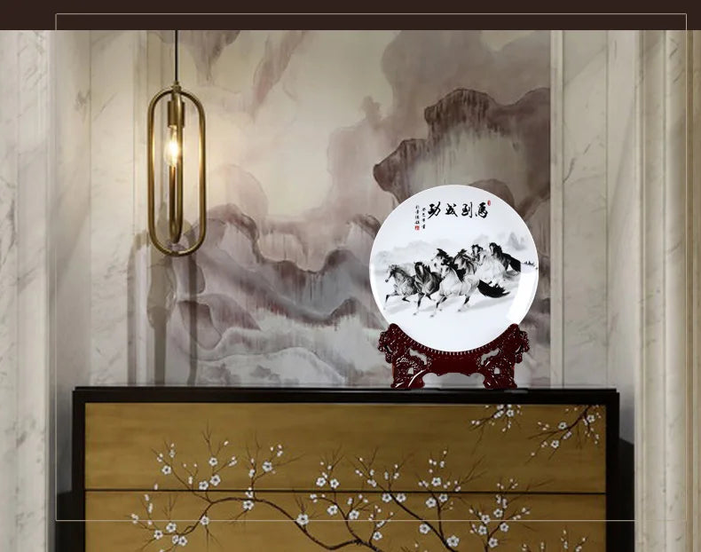 bring good luck success drawing money Best business gift home office good Jingdezhen porcelain horses decorative plates