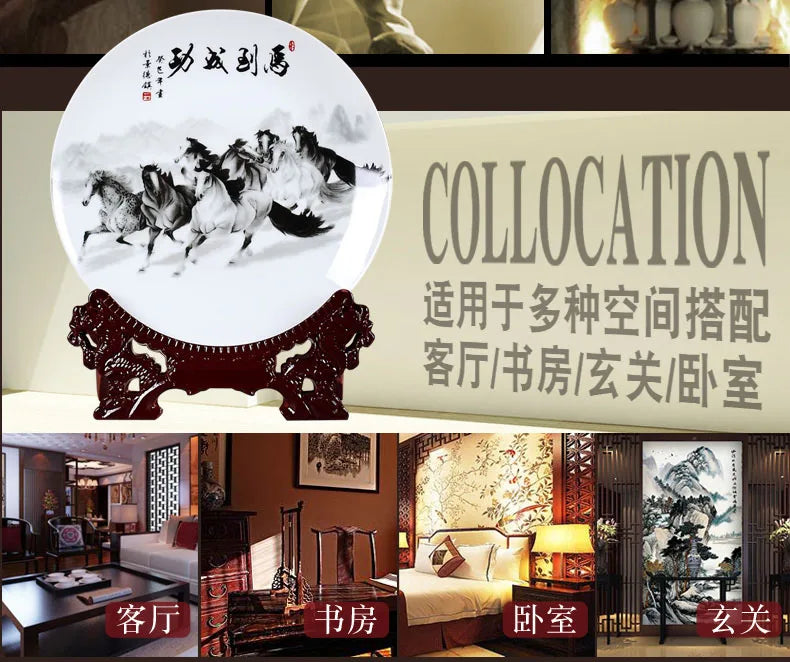 bring good luck success drawing money Best business gift home office good Jingdezhen porcelain horses decorative plates