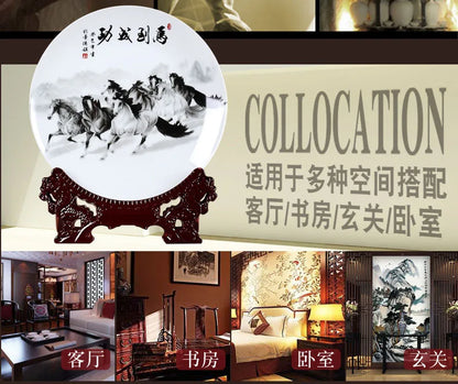 bring good luck success drawing money Best business gift home office good Jingdezhen porcelain horses decorative plates
