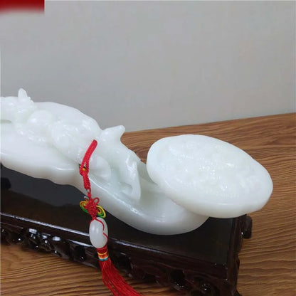 bring in wealth and treasure home office business FENG SHUI Talisman Money Drawing LUCKY white jade RUYI PI XIU Sculpture statue