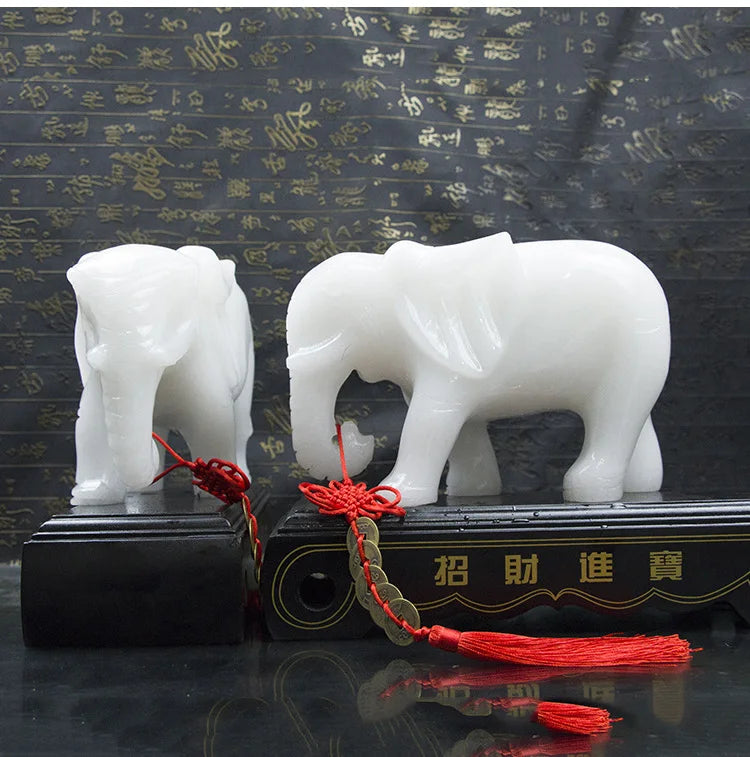 bring in wealth and treasure home office business Shop FENG SHUI Talisman Money Drawing white jade Elephant Sculpture ART statue