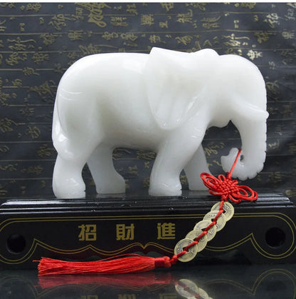 bring in wealth and treasure home office business Shop FENG SHUI Talisman Money Drawing white jade Elephant Sculpture ART statue