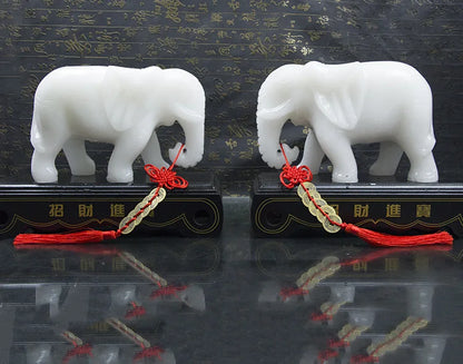 bring in wealth and treasure home office business Shop FENG SHUI Talisman Money Drawing white jade Elephant Sculpture ART statue