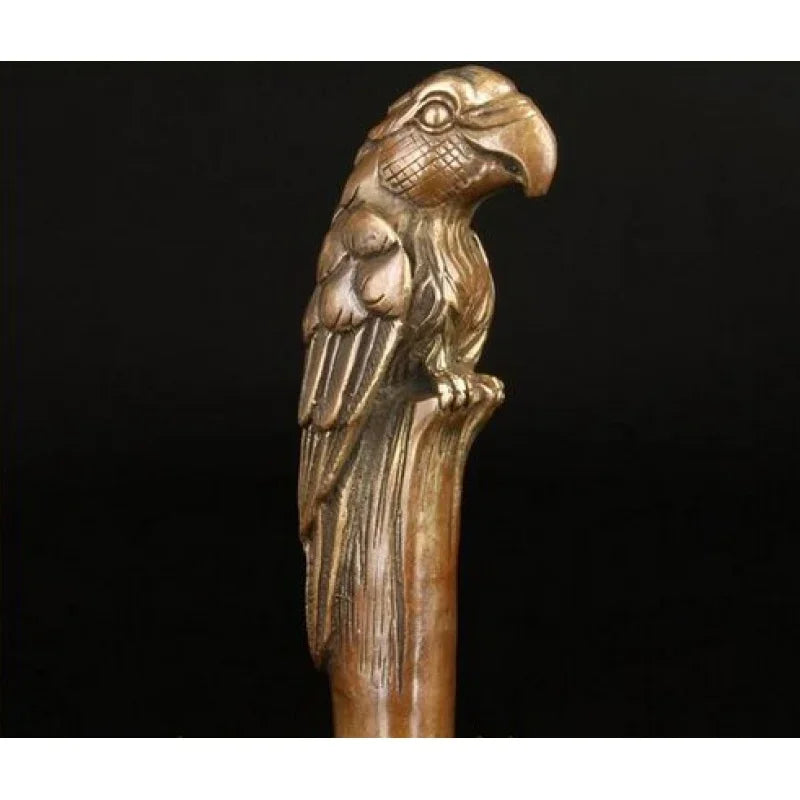 bronze Pure Copper Brass Grandpa Good Lucky BRONZE PARROT CANE WALKING STICK HEAD DECORATION CARVING ASIAN COLLECT OLD