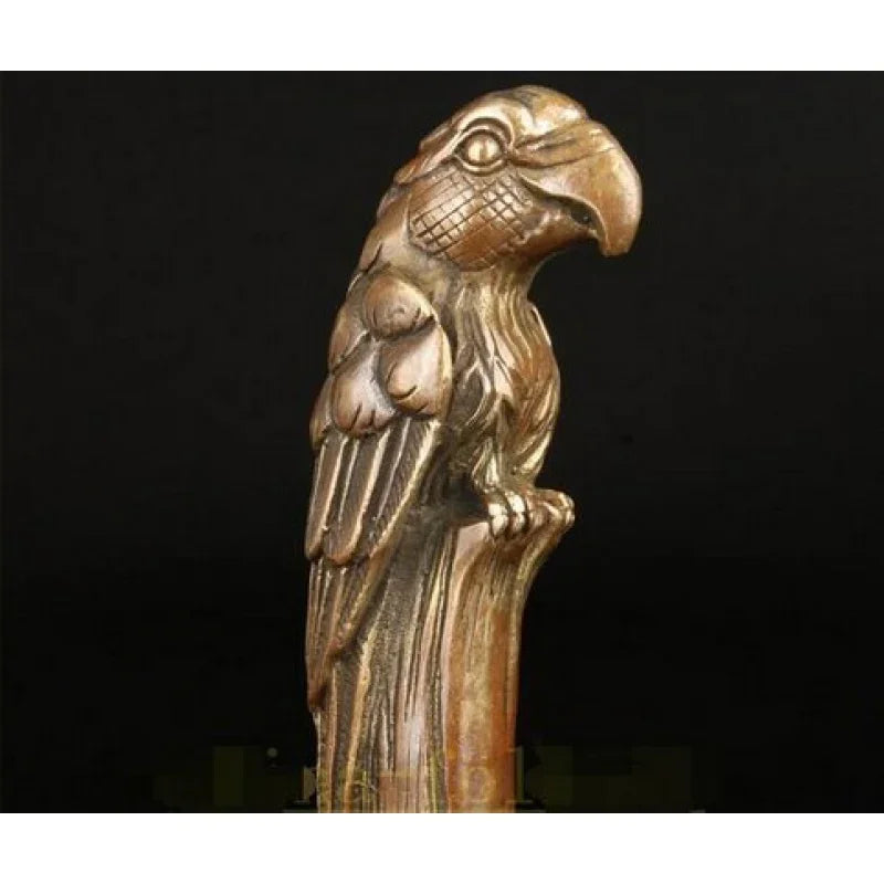 bronze Pure Copper Brass Grandpa Good Lucky BRONZE PARROT CANE WALKING STICK HEAD DECORATION CARVING ASIAN COLLECT OLD