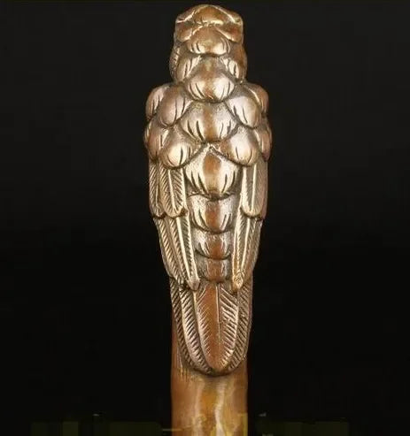 bronze Pure Copper Brass Grandpa Good Lucky BRONZE PARROT CANE WALKING STICK HEAD DECORATION CARVING ASIAN COLLECT OLD