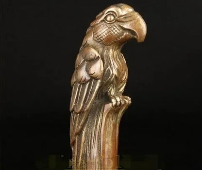 bronze Pure Copper Brass Grandpa Good Lucky BRONZE PARROT CANE WALKING STICK HEAD DECORATION CARVING ASIAN COLLECT OLD