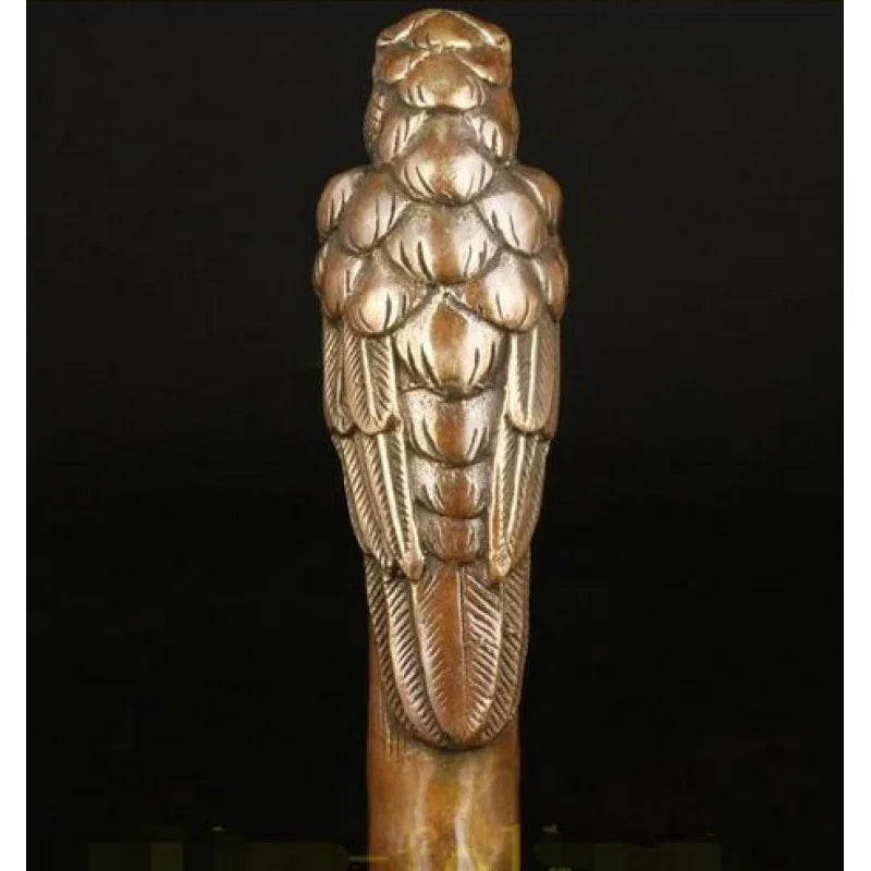 bronze Pure Copper Brass Grandpa Good Lucky BRONZE PARROT CANE WALKING STICK HEAD DECORATION CARVING ASIAN COLLECT OLD