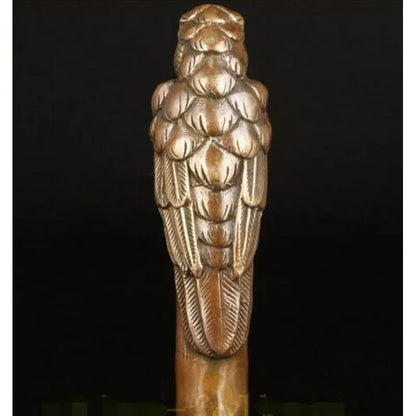 bronze Pure Copper Brass Grandpa Good Lucky BRONZE PARROT CANE WALKING STICK HEAD DECORATION CARVING ASIAN COLLECT OLD